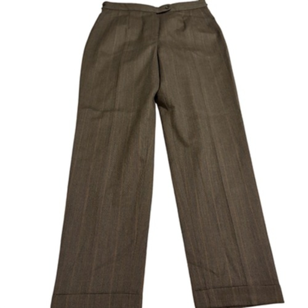 Harve Benard Sport Dress Pants Wool Pinstripe Womens 14 Brown Cuffed W32 L31 Zip